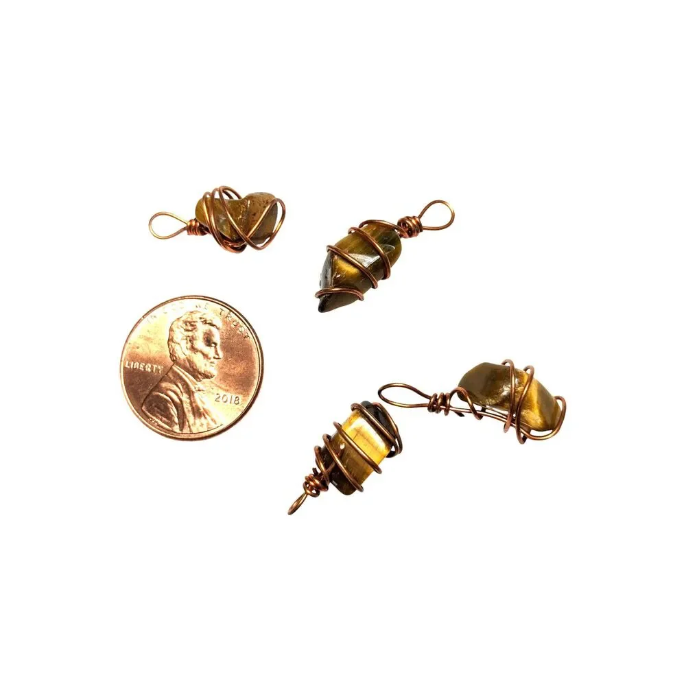 25 Copper Wire Wrapped Tiger Eye Nugget Chips Vintage West Germany 1950s